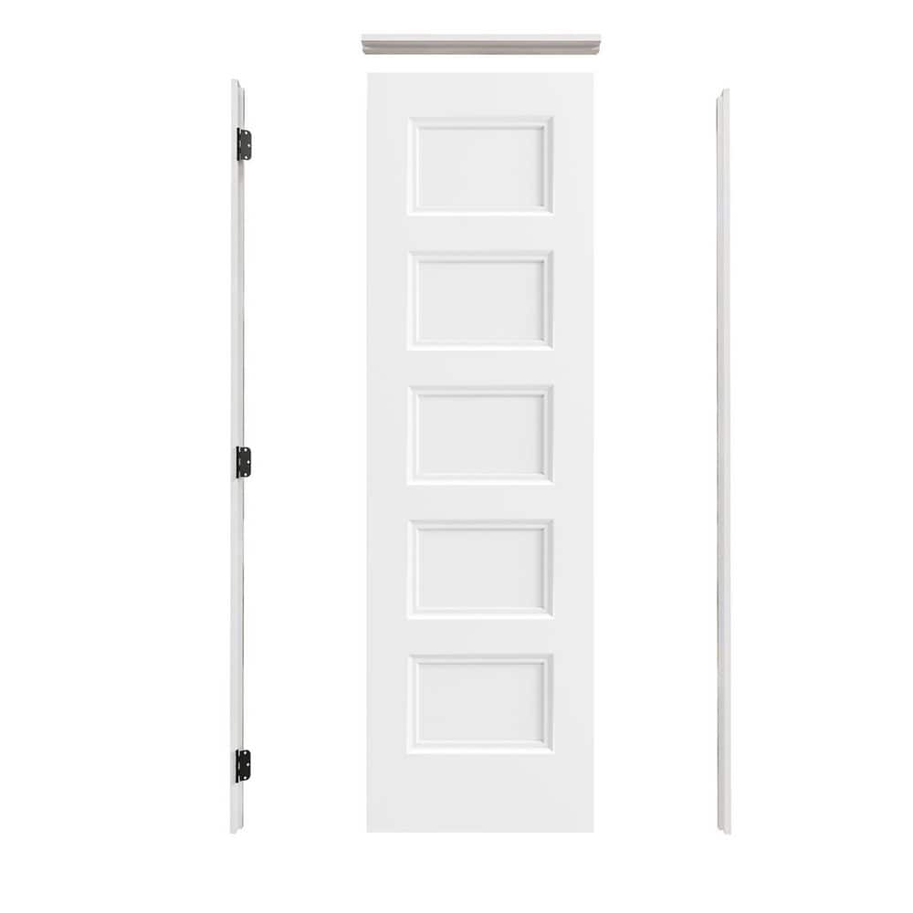 Assembly Required 24 in. x 80 in. 5-Panel Right White Hollow Core Wood Interior Prehung Door Kit+ Quick Assemble Jamb price history on PriceWatchPro