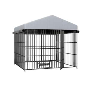 6.6 ft. L x 6.6 ft. W x 6.4 ft. H Large Dog Kennel Outdoor Pet Pens Dogs Run Enclosure with Roof Cover, Black Plus Gray