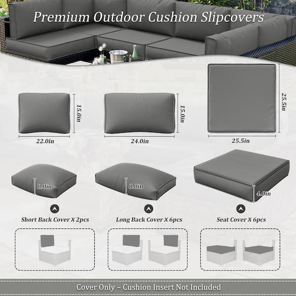 14-Pieces Patio Cushion Covers Replacement w/ Zipper for Sectional Sofa Set, Slipcovers for Outdoor Cushions Light Grey