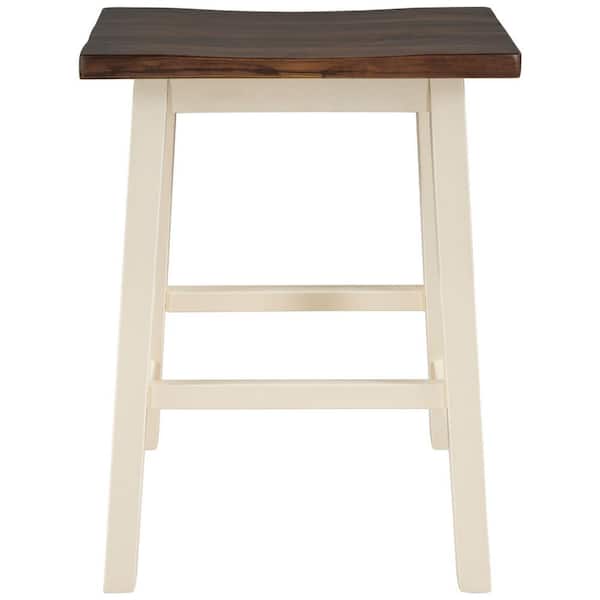 Siavonce Rustic 2-piece Counter Height Wood Kitchen Dining Stools for Small Places（Walnut and Cream White）