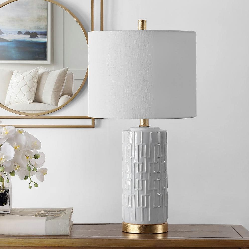 Phoenix White Ceramic 25-inch Table Lamp with Gold Accents