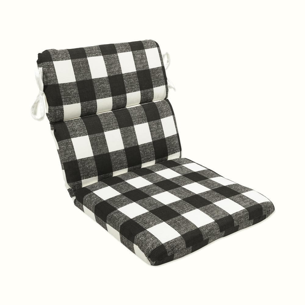 Black and White Buffalo Check Outdoor Chair Cushion with Rounded Corners