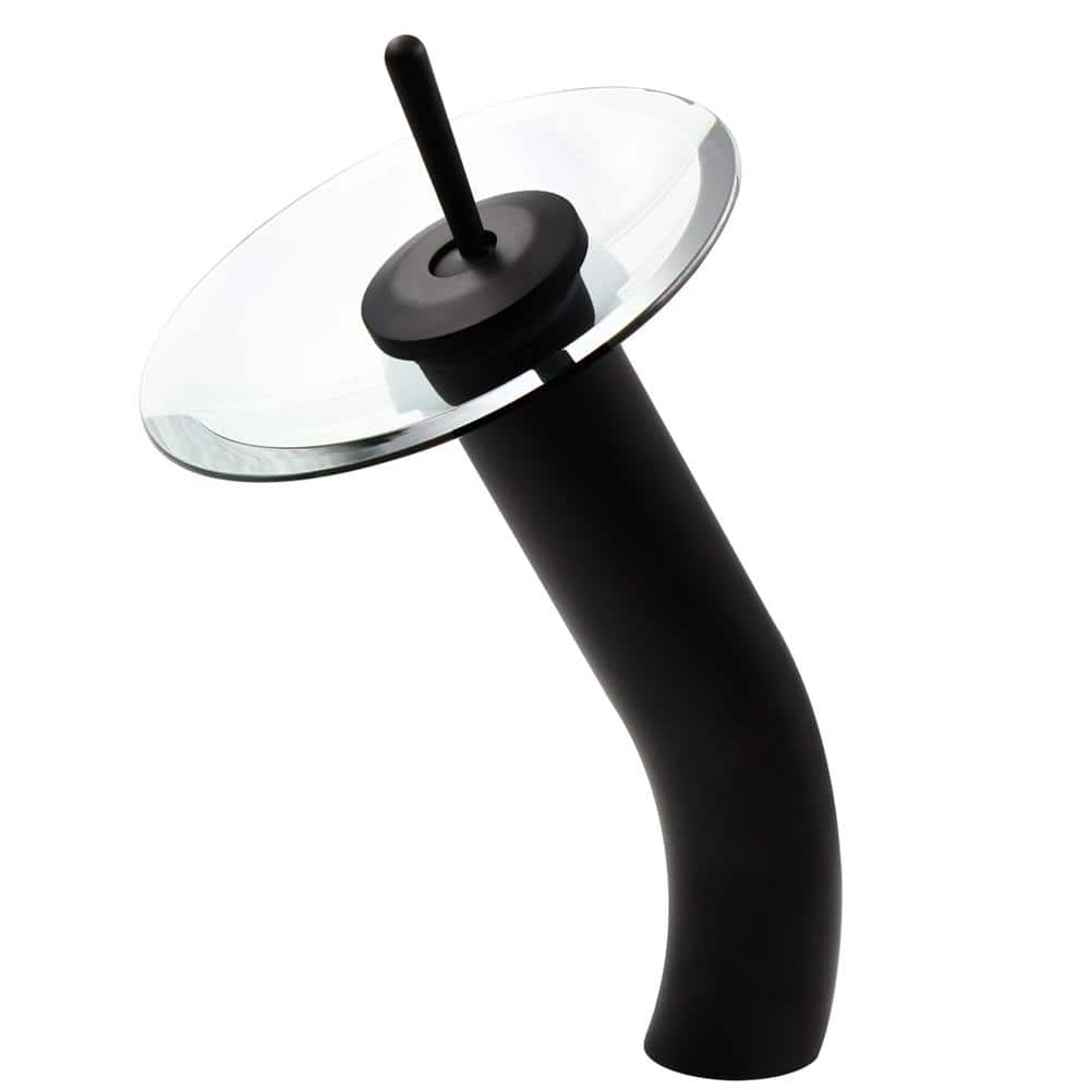 Matte Black and Clear Glass Waterfall Vessel Sink Faucet