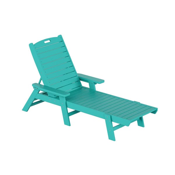 Harlo 3-Piece Turquoise Fade Resistant HDPE Plastic Reclining Outdoor Patio Chaise Lounge Arm Chair and Table Set