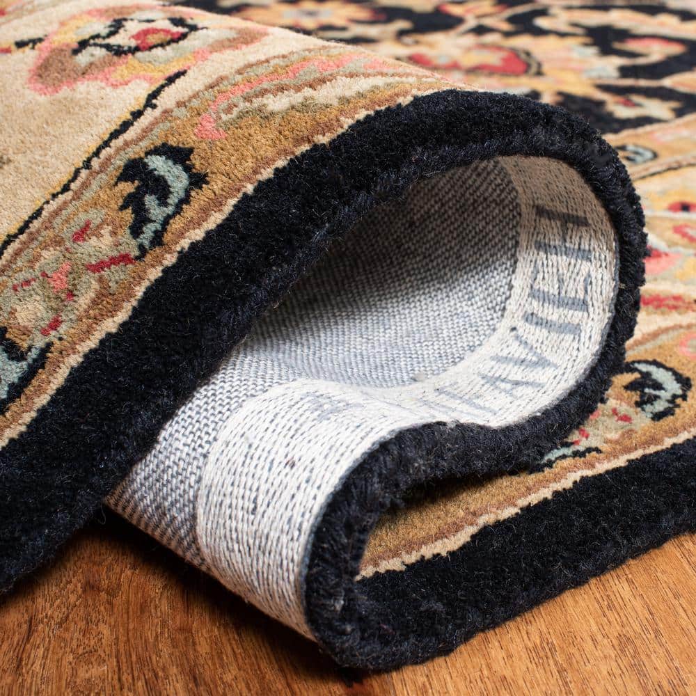 Handmade Black Floral Wool Rectangular Rug 27" x 4"