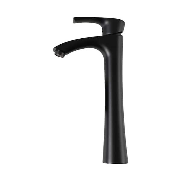 Logmey Bathroom Faucet Single Handle Single Hole Tall Vessel Sink Faucet with Supply Line in Matte Black