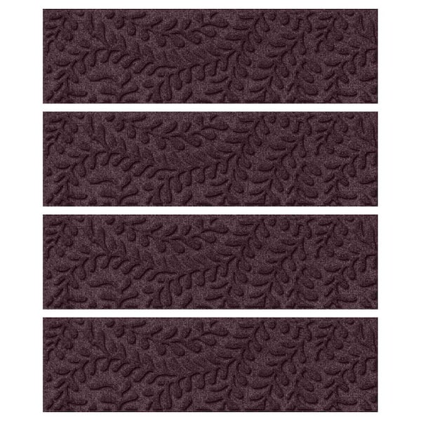 Bungalow Flooring Waterhog Boxwood 8.5 in. x 30 in. PET Polyester Indoor Outdoor Stair Tread Cover (Set of 4) Bordeaux
