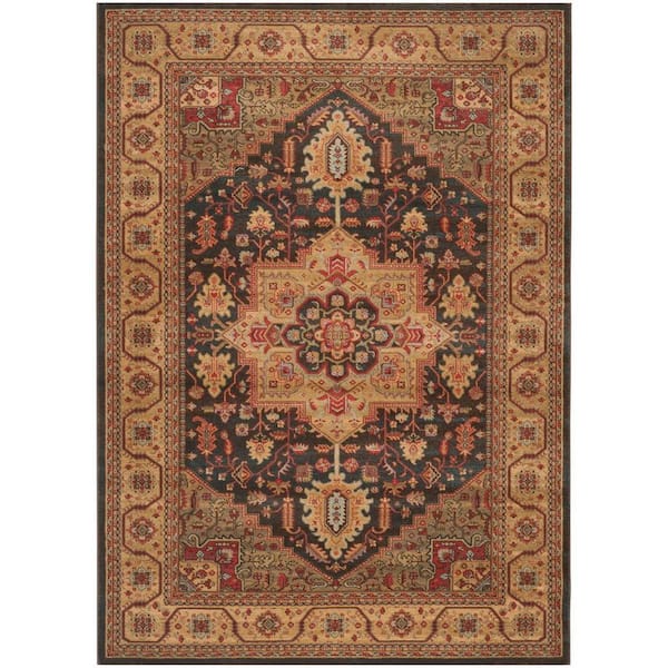 SAFAVIEH Mahal Navy/Natural 8 ft. x 11 ft. Medallion Border Area Rug