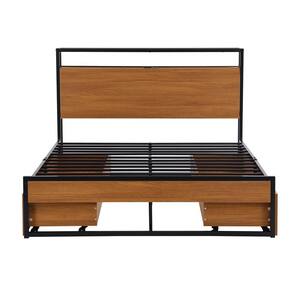 82.3 in. W Black Full Size Metal Frame Platform Bed with 4-Drawers