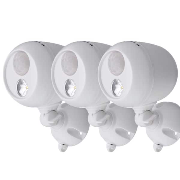Mr Beams Outdoor 140 Lumen Battery Powered Motion Activated Integrated LED Spotlight, White (3-Pack)
