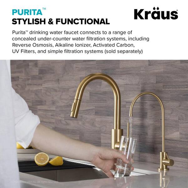Kraus Purita Single Handle Water Dispenser Faucet For Water Filtration System In Brushed Gold Ff 100bg The Home Depot
