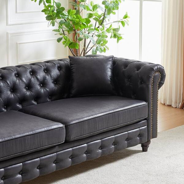 Z-joyee 85.5 in Wide Rolled Arm Faux Leather Rectangle Modern