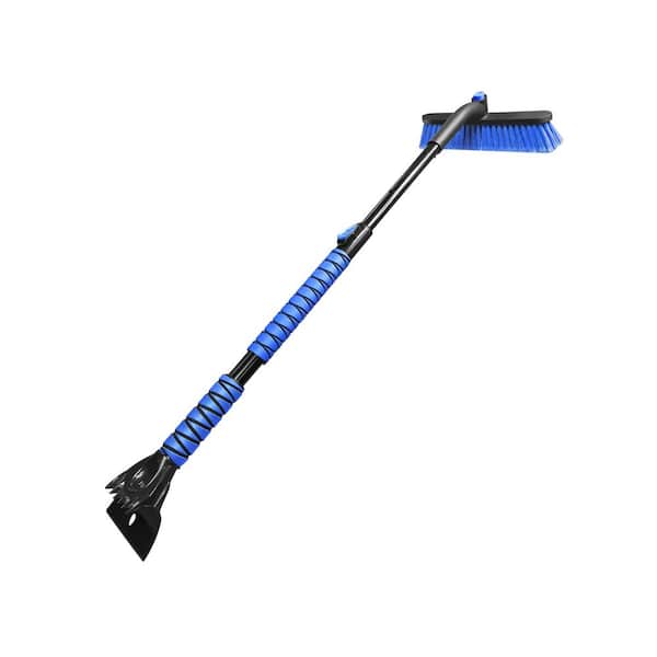 SUV Truck Extendable Snow Brush Ice Scraper with 44 in. Foam Grip for Car Windshield Window Blue