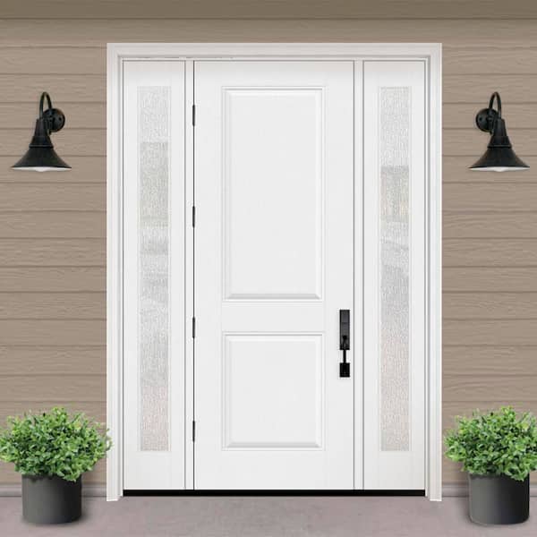 Regency 64 in. x 96 in. 2P Squaretop RHOS Unfinished White Mahogany Fiberglass Prehung Front Door w/Rain12in. SLs 6-9/16