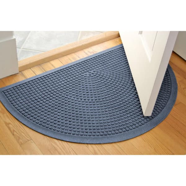 Waterhog Squares 24 in. x 39 in. Indoor Outdoor PET Polyester Half Round Doormat Bluestone
