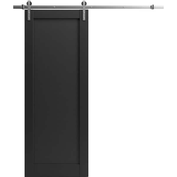 Sartodoors 42 in. x 84 in. 1 Panel Black Matte Solid MDF Sliding Barn Door with Hardware Kit