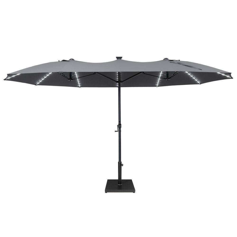 15 ft. x 9 ft. Market Patio Umbrella with Solar Lights and Base Rectangular Tiltable Outdoor Table Umbrella in Dark Gray price history on PriceWatchPro