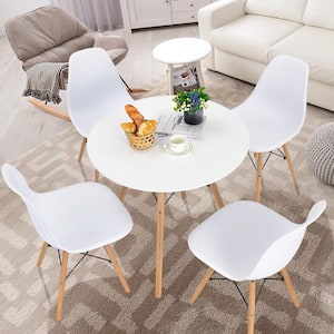 31.5 in. White Round Wood Dining Table Modern Coffee Table W/Solid Wooden Leg For Kitchen