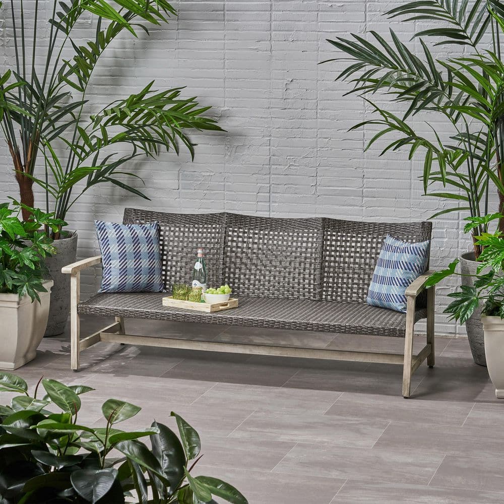 Gray Outdoor Hampton Wood Plus Wicker Loveseat by Christopher Knight Home