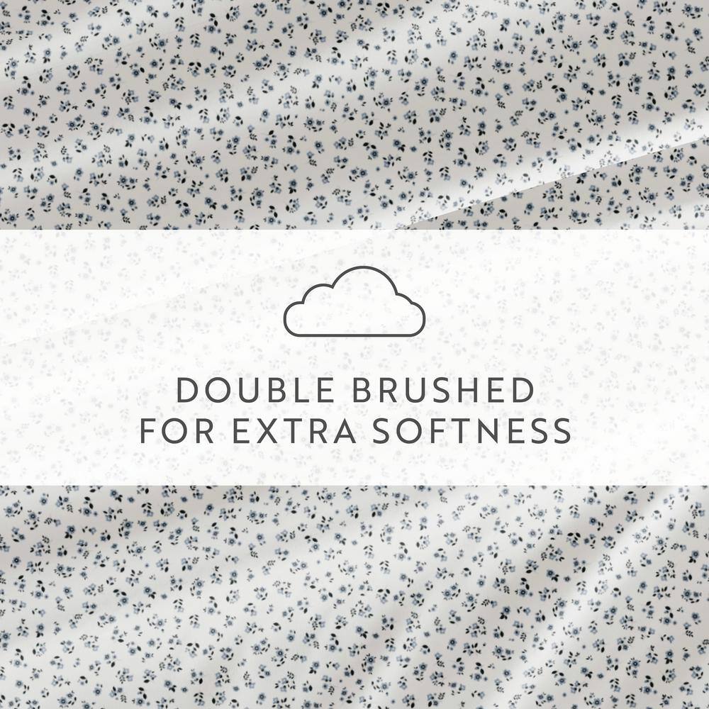 King Blue Floral Microfiber Sheet Set