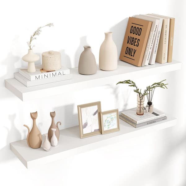Unbranded 35.4 in. W x 7.8 in. D White Floating Decorative Wall Shelf Set of 2