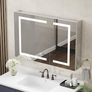 36 in. W x 24 in. H Rectangular Aluminum Light Medicine Cabinet with Mirror, Defogging, Mounted Recessed or Surface