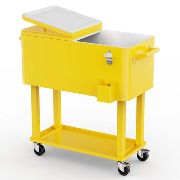 80 qt. Portable Outdoor Beverage Cooler with Storage Shelf in Yellow