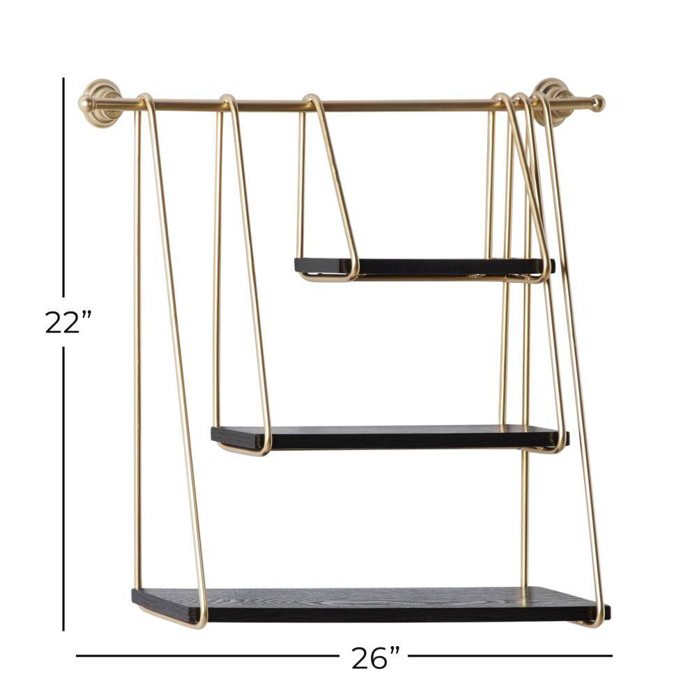 Black and Gold 26" Floating Wood Wall Shelf