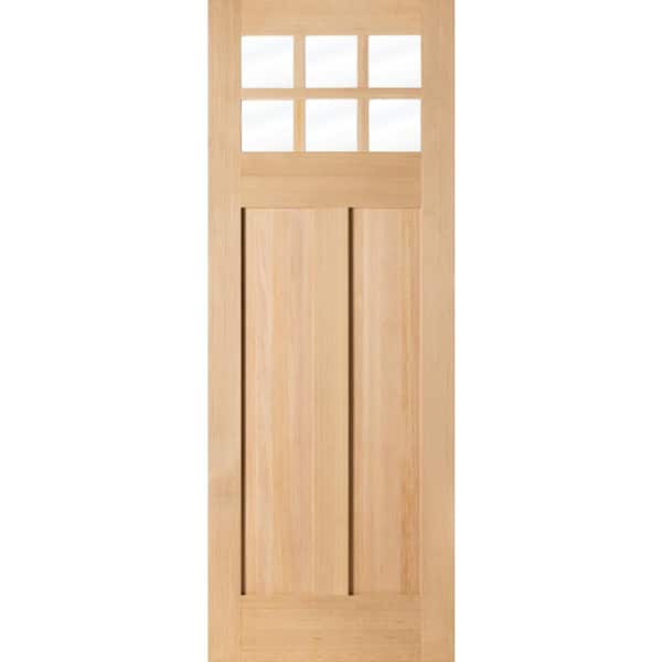 36 in. x 96 in. Craftsman Universal/Reversible 6 Lite Clear Glass Window Unstained Hemlock Wood Front Door Slab
