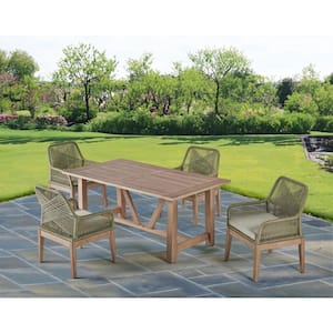 Richard Light Oak 5-Piece Acacia Wood Rectangle Standard Height Outdoor Dining Set with 4 Light Oak with Cushions Chairs