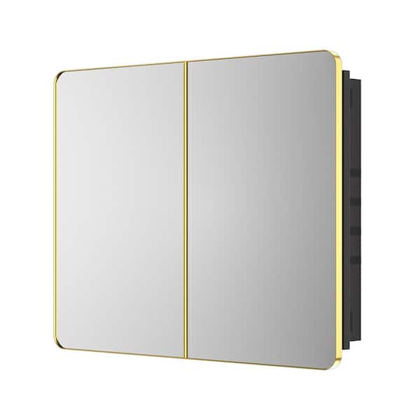 40 in. W x 32 in. H Rectangular Brass Gold Stainless Steels Framed Recessed/Surface Mount Medicine Cabinet with Mirror