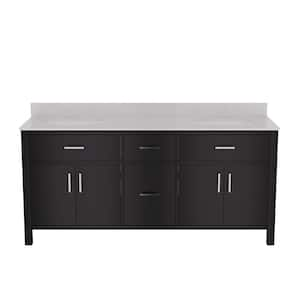 72 in. Double Sink Freestanding Black Wood Bath Vanity with White Engineered Marble Top（Assembled）