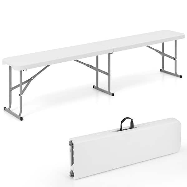 Boyel Living 6 ft. White Plastic Outdoor Folding Ottoman Picnic Camping Dining Seat with Carrying Handle