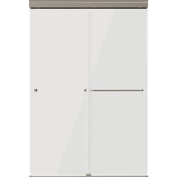 Portwood 44 to 48 in. W x 70-1/4 in. H Semi-Frameless Sliding Shower Door in Nickel with 1/4 in. Clear Glass