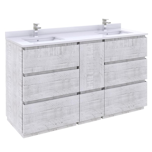 Fresca Formosa 60 in. W x 20 in. D x 35 in. H Bath Vanity in Rustic White with Vanity Top in White with 2-White Sinks