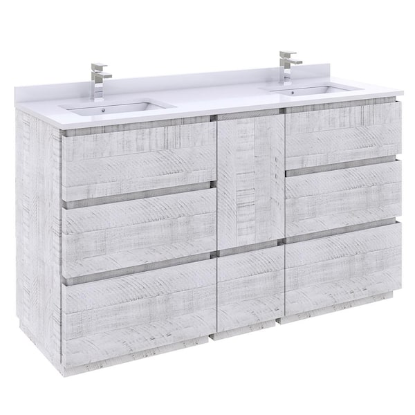 Fresca Formosa 58 in. W x 20 in. D x 34.1 in. H Modern Double Bath Vanity Cabinet without Top in Rustic White