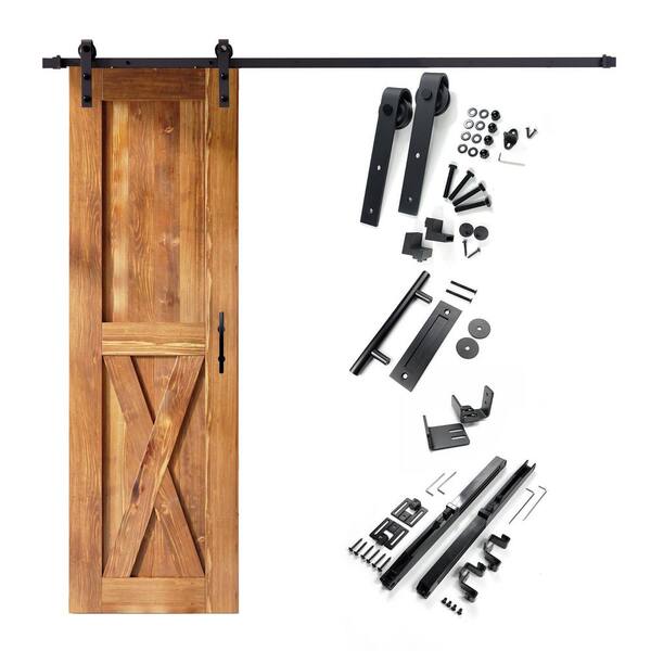 HOMACER 28 in. x 84 in. X-Frame Early American Solid Pine Wood Interior Sliding Barn Door with Hardware Kit, Non-Bypass