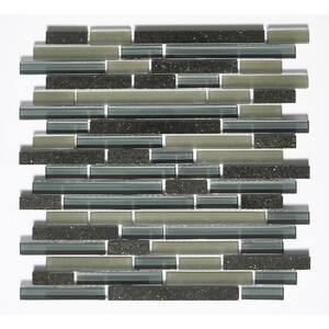 Premium Black Coffee Linear Mosaic 12 in. x 12 in. Glass and Granite Stone Wall Tile (11 sq. ft.)