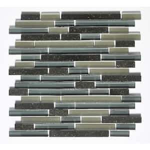 Classic Design Black Coffee Linear Mosaic 12 in. x 12 in. Glass and Granite Stone Decorative Tile (11 sq. ft./Case)