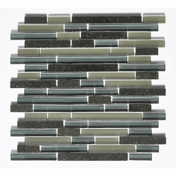 ABOLOS Classic Design Black Coffee Linear Mosaic 12 in. x 12 in. Glass and Granite Stone Decorative Tile (11 sq. ft./Case)