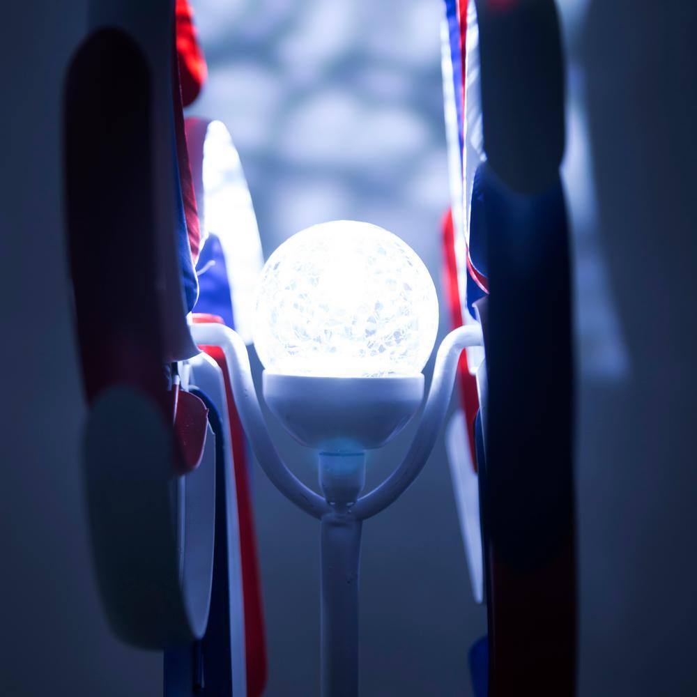 68" Tall Red, White, and Blue Iron Wind Spinner with Solar LED Light