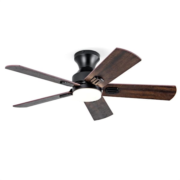 42 in. Black Indoor Flush Mount Ceiling Fan with Light, 5 Plywood Blade Fan with Remote Noiseless for Living Room