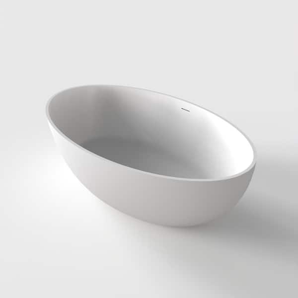 Dimakai 67 in. x 39.37 in Solid Surface Soaking Tub Freestanding Oval Bathtub with Center Drain in Matte White