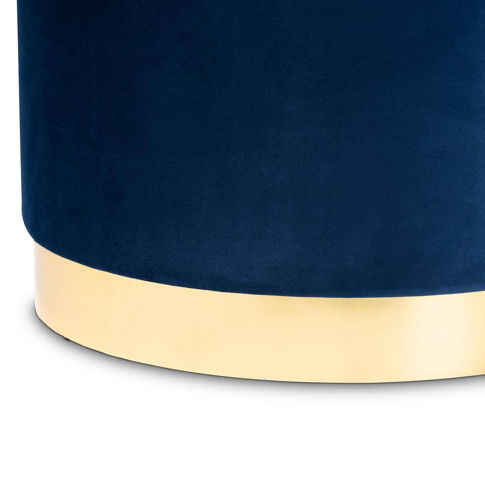 Marisa Navy Blue Velvet and Gold Storage Ottoman