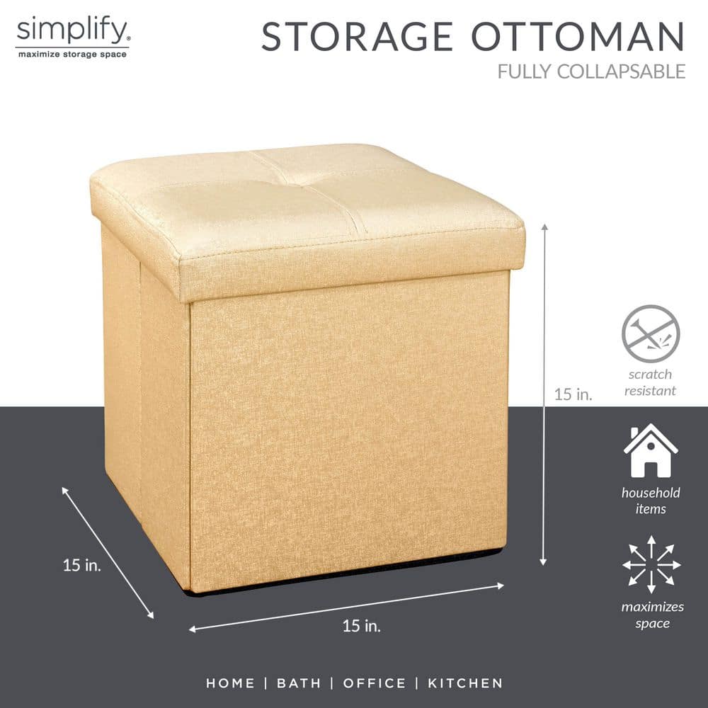 Elegant Gold Faux Leather Folding Storage Ottoman Cube
