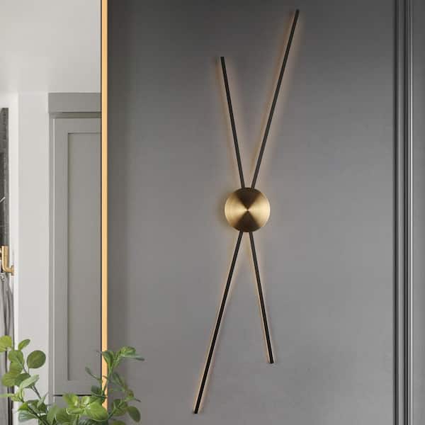LNC Huia 4-Light Black LED Sconce with Plating Brass Round Design
