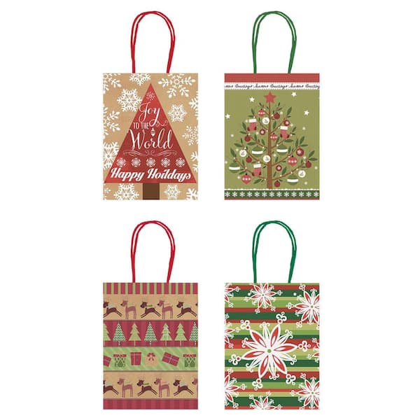 Amscan 7.75 in. x 6 in. x 3 in. Christmas Kraft Bag (4-Count, 5-Pack)