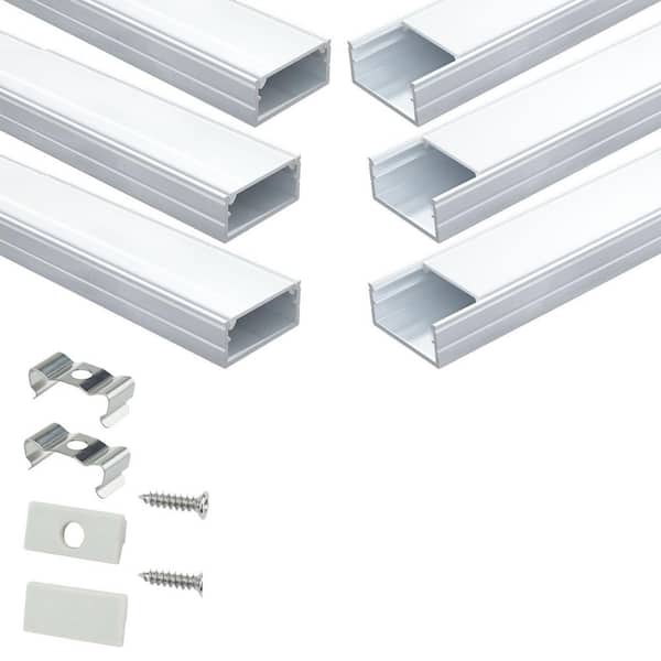 phyfalip U102 WW 1M / 3.3 ft. LED Channel Silver Aluminum Protect Wider LED Strips Diffuser Channel and White Covers, 6-Packs