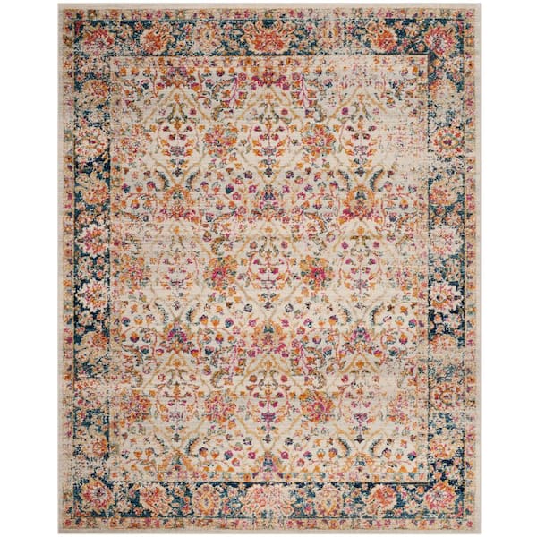 SAFAVIEH Madison Cream/Navy 10 ft. x 14 ft. Border Floral Geometric Medallion Area Rug