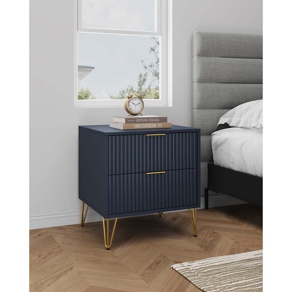 Manhattan Comfort DUMBO Modern Midnight Blue 2-Drawer 20.07 in. W Nightstand with SNAP Assembly - Tool-Free, Effortless Setup